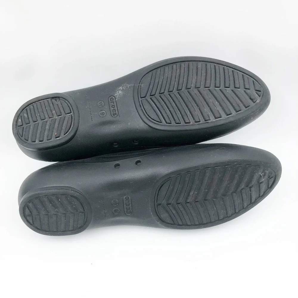 Crocs Shoes Womens 9 Lina Flat Black Rubber Pointed Toe Ballet Flats Office